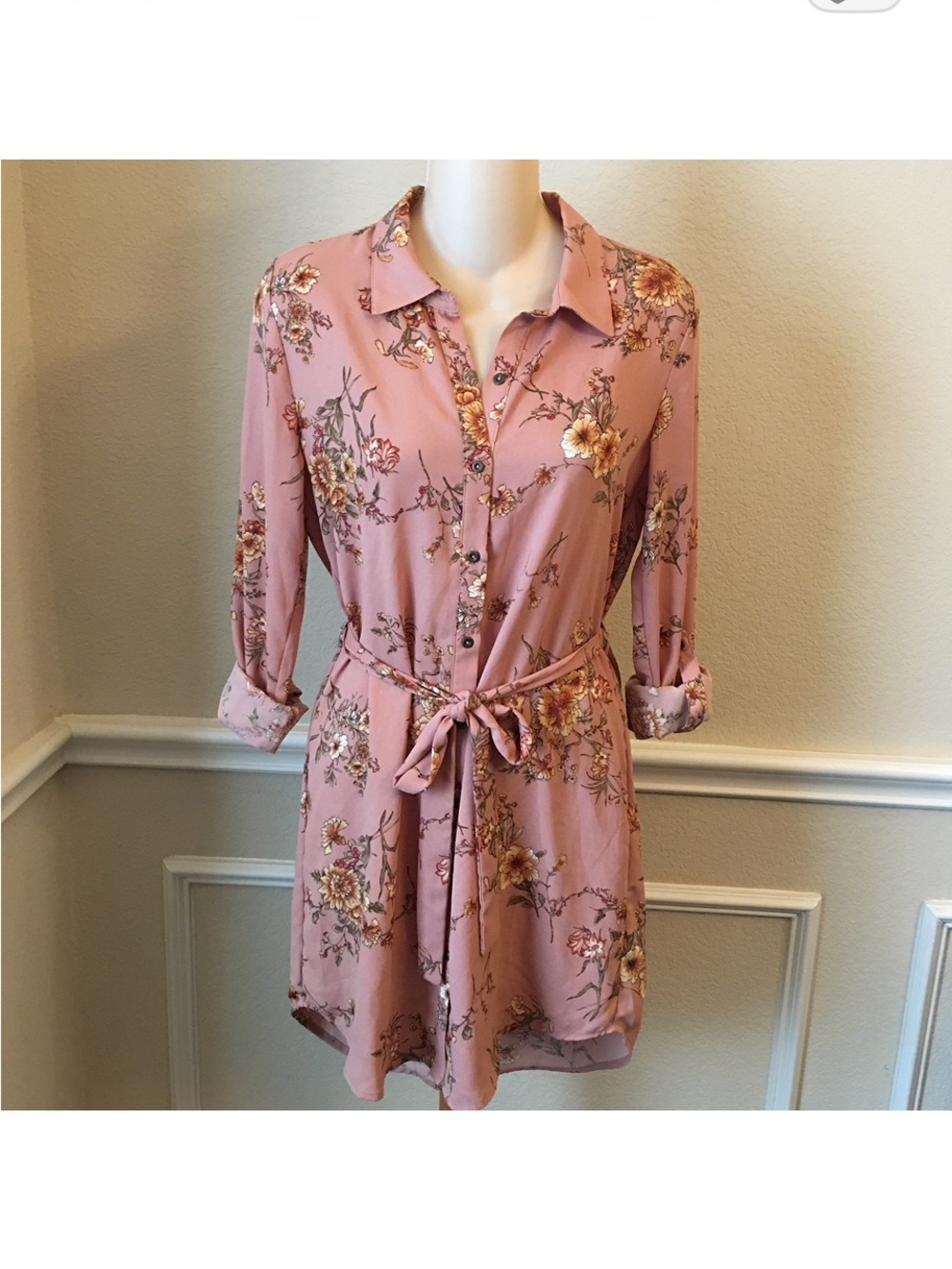 Forever 21 Dusty Pink Floral Button-Front Shirt Dress